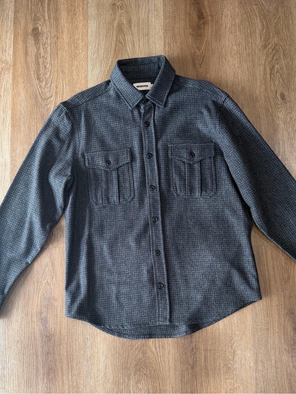 Taylor Stitch Mens The Saddler Shirt in Ash Check Wool Size 42/Large